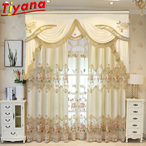 Luxury Hollow Out Flowers Embroidery Curtains for Living Room Semi-Blackout Beige Elegant European Window Drapes for Bedroom #VT ► Photo 1/6