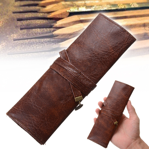 New 1Pc PU Leather Rollup Pencil Case Pencil Bag Vintage Style Pencil Case Leather Pencil Case Pen Bag Holder ► Photo 1/6