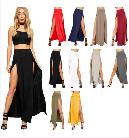 2022 New Arrival High Waisted Sexy Womens Double Slits Summer Solid Long Maxi Skirt Wholesale 51 Valentine's Day Gifts ► Photo 1/6