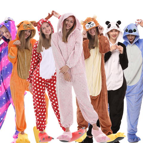 Kigurumi Unicorn Pajama Nightie Adults Animal Rabbit Pajamas Flannel Stitch Cat Anime Onesies Women Unicornio Sleepwear Jumpsuit ► Photo 1/6