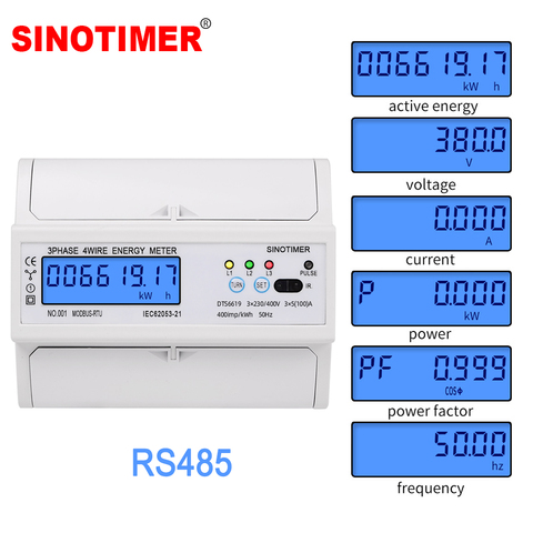 3 Phase 4 Wire RS485 Modbus 380V 100A  DIN Rail Energy Meter Digital Backlight Power Factor Monitor with Voltage Current Display ► Photo 1/6