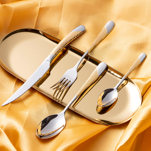 24pcs KuBac Hommi Gold Plated Stainless Steel Dinnerware Set Dinner Knife Fork Set Cutlery Set Service For 6 Drop Shipping ► Photo 1/6