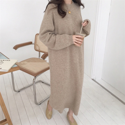 Warm Sweater Women Autumn Dress Winter Long Sweater Knitted Dresses Long loose Maxi Oversize Lady Dresses Bodycon Robe Vestidos ► Photo 1/6