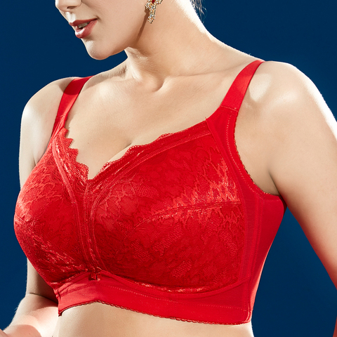 Women Full Coverage Wire Free Non-Foam Plus Size Floral Lace Bra 34 36 38 40 42 44 46 48 B C D E F G H I J ► Photo 1/6