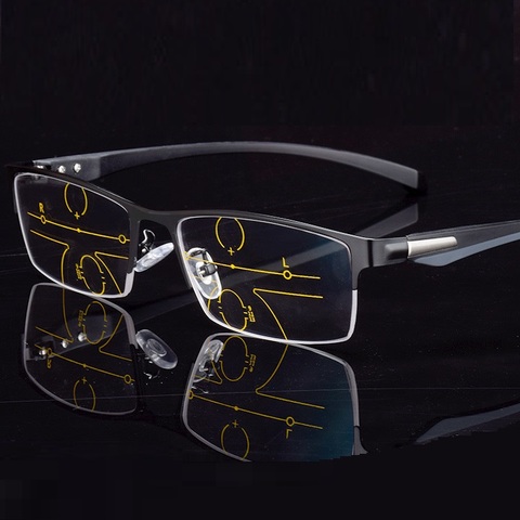 Newest Multifocal Reading Glasses Half Frame Men Metal Women Progressive Bifocal Anti Blue Ray Presbyopic Eyewears 1.5 2.5 ► Photo 1/6