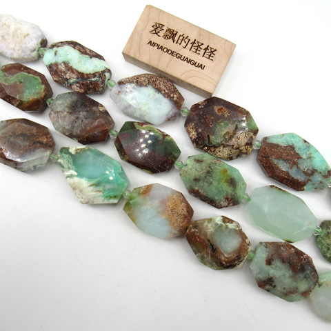 APDGG Natural Chrysoprase Slice Faceted Nugget Gemstone Loose Beads 15.5