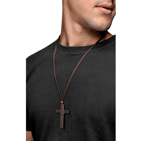 Men Wood Cross Crucifix Pendant on Cord Necklace ► Photo 1/6