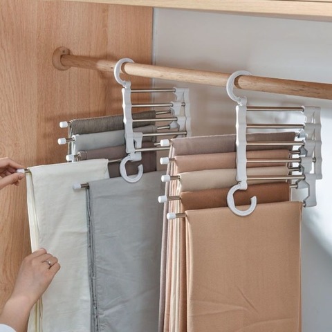 Multi-functional 5 in 1 Trouser Storage Rack Adjustable Pants Tie Storage Shelf Closet Organizer Stainless Steel Clothes Hanger ► Photo 1/6