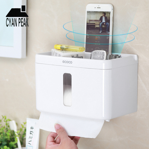 Multi-function Bathroom Toilet Paper Holder Bathroom Waterproof Tissue Box Plastic Wall Mounted Holder Place Mobile Phone holder ► Photo 1/6