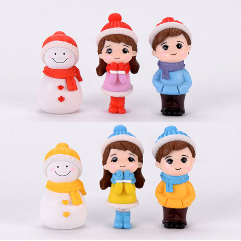 Mini Couple Snowman Statue Resin Craftwork Garden Miniature Micro Landscape Decoration Maison Christmas Couple Snowman Statue ► Photo 1/6