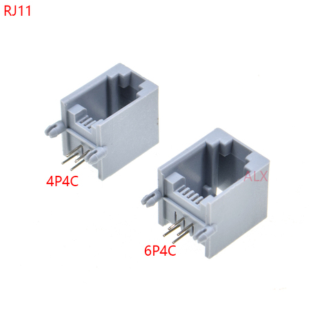 10PCS RJ11 telephone FEMALE SOCKET RIGHT ANGLE 4P4C 6P4C female jack pcb connector ► Photo 1/3