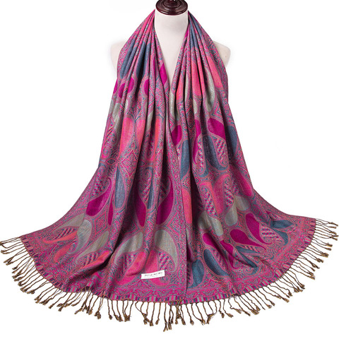 Pashmina Silk Viscose Cashmere Blended Paisley Stole Scarf Shawl Tassel Stylish Large Long Light Weight Luxury For Women 70X200 ► Photo 1/6