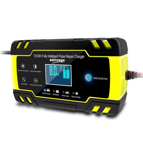 Fully automatic car battery charger 12V 8A 24V 4A smart quick charge for AGM GEL wet lead acid LCD display battery charger ► Photo 1/6