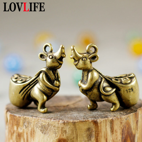 Vintage Copper Lucky Rat Money Bag Key Chains Pendants Retro Handmade Brass Animal Figurines Ornaments Men Car Keyrings Gifts ► Photo 1/6