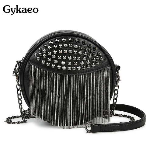 Black Round Women's Shoulder Bag Ladies Soft Leather Chains Tassel Crossbody Bags for Women 2022 Small Clutch Messenger Bag ► Photo 1/6