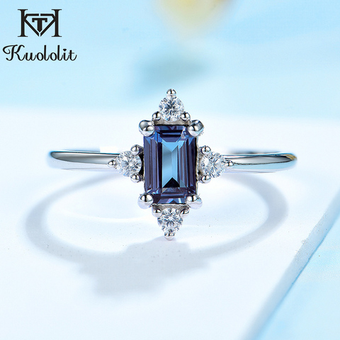 Kuololit Lab Alexandrite Ring for Women Solid 925 Sterling Silver Emerald Cut Jewelry for Wedding Engagement Bridal Promise New ► Photo 1/6