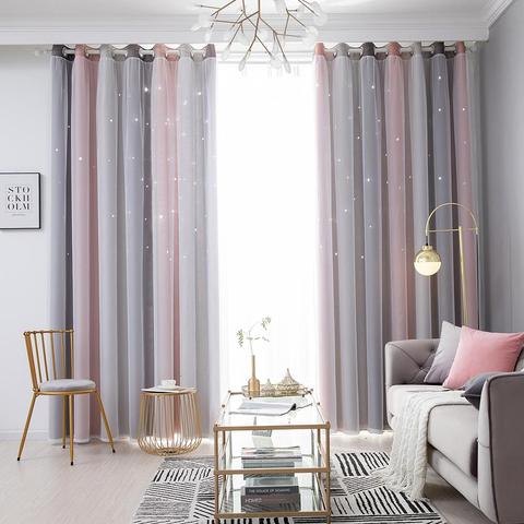 100x250CM Romantic Rainbow Color Sheer Curtain Girl Kids Bedroom Full Blackout Window Drapes Hollow Star Curtain Home Decor ► Photo 1/6