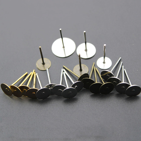 200pcs/lot Silver Gold Plated Blank Post Earring Studs Pins 4 6 8 10 mm Flat Round Tray Base Ear Jewelry Findings DIY Component ► Photo 1/5