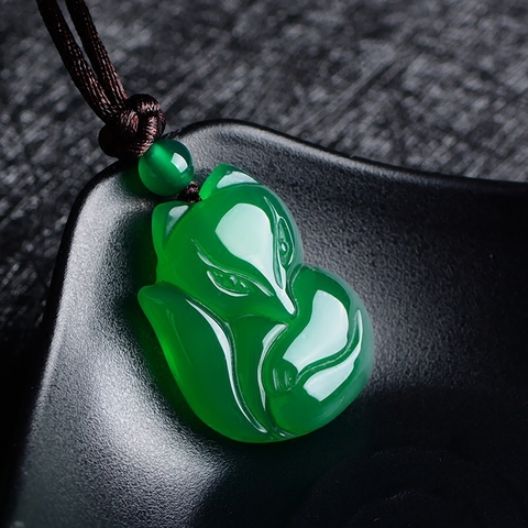 Natural Green White Chinese Chalcedony Jade Fox Pendant Necklace Fashion Charm Jewelry Carved Amulet Gifts for Women Men ► Photo 1/5