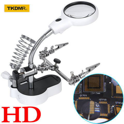 TKDMR Welding Magnifying Glass with LED Light 3.5X-12X lens Auxiliary Clip Loupe Desktop Magnifier Third Hand Soldering Repair ► Photo 1/6