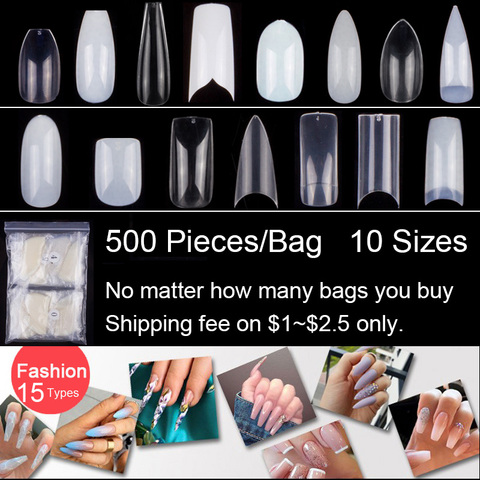 500pcs/bag Coffin Ballerina Nail Tips Long Stiletto False Nails Tips Full Cover DIY Acrylic Fake Nails 10 Sizes Nail Manciure ► Photo 1/6