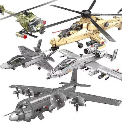 Xingbao Military Bricks Series A10 Fighter F35 Fighter WZ10 Copter AC130 Aerial Gunboat Set Building Blocks Airplane Model Kits ► Photo 1/6