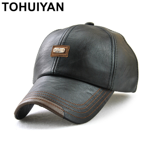 2022 Vintage Leather Cap For Men Fall Winter Casquette Baseball Caps Casual Bone Masculino Dad Hat Gorra Hombre Warm Male Hats ► Photo 1/6