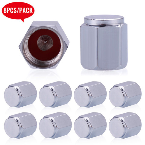 8 Pcs/Pack Tire Valve Caps Silver Premium Metal Rubber Seal Tire Valve Stem Caps Dust Proof Covers ► Photo 1/6