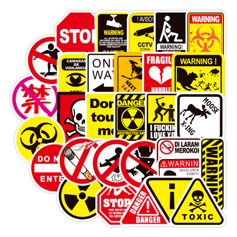 50 Pcs Warning Signs Stickers for Laptop Motorcycle Bike Luggage Guitar Home Decor DIY Danger Banning Reminder Funny Sticker ► Photo 1/6