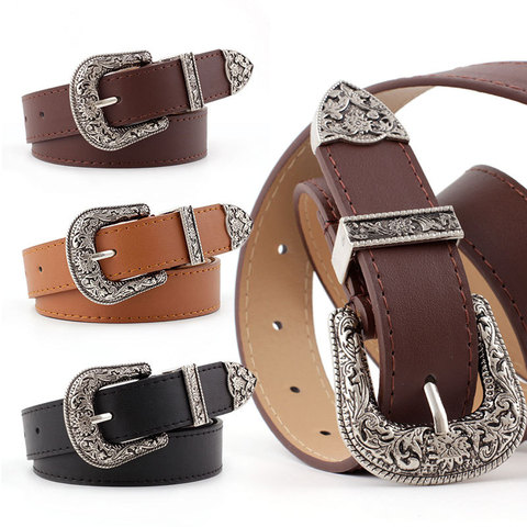 Women's vintage Carved Pin buckle PU Leather belt casual fashion wild belt Jeans dress waistband p78 ► Photo 1/6