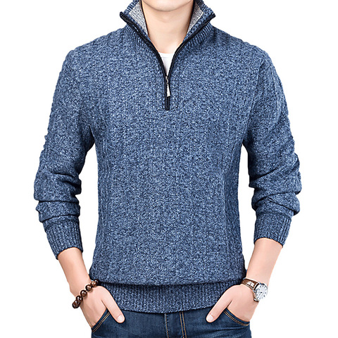 New Winter Men's Sweater Casual Pullover Mens Warm Sweaters Man Slim Stand Collar Knitted Pullovers Male Coats Half Zip Sweater ► Photo 1/6