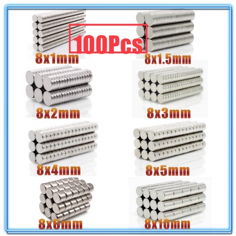100Pcs N35 Round Magnet 8x1 8x1.5 8x2 8x3 8x4 8x5 8x6 8x10 mm Neodymium Magnet Permanent NdFeB Super Strong Powerful Magnets ► Photo 1/6