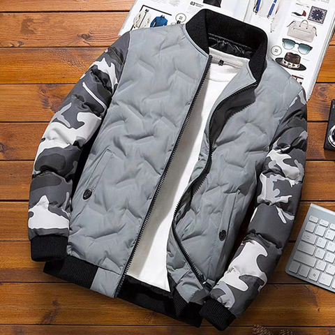Men Winter Baseball Jacket Camouflage Patchwork Cotton Coats Slim Fit College Warm Jackets Men's Stand Collar Outwear Coat MY209 ► Photo 1/6