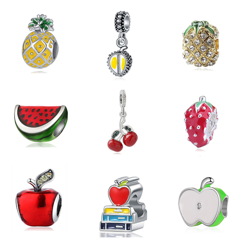 New Original Alloy Bead Fruit Apple Avocado Cherry Watermelon Charm Enamel Fit Pandora Bracelet Bangle DIY Women Jewelry ► Photo 1/6