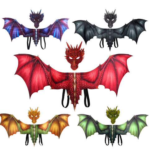 Adult Boy and Girl Kids Halloween Decoration Carnival Party Animal Costume Dragon Cosplay Masquerade Face Mask and Wings ► Photo 1/6