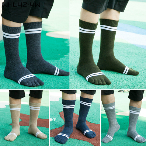 Large Size Five Finger Socks For Men Combed Cotton Striped Weaving Colorful Vintage Party Dress Long Socks With Toes EU 42-48 ► Photo 1/6