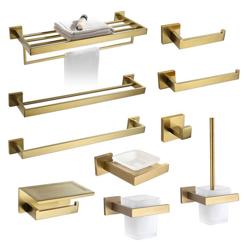 Gold Bathroom Accessories Hardware Set 304 Stainless Steel Towel Bar Toilet Paper Holder Towel Rack Hook Soap Dish Toilet Brush ► Photo 1/6