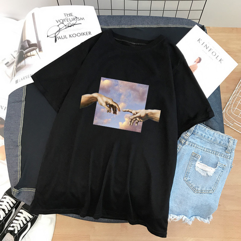 MICHELANGELO Aesthetic art oil painting sky Harajuku Fun Personality Print streetwear t-shirt Ulzzang HipHop Casual Women Tops ► Photo 1/6