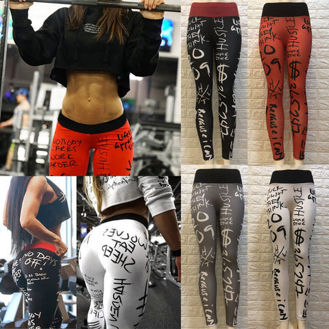 Fashion Women jogger High Waist Elastic Workout Leggings Gym Sport Running Sexy Printed Letter Slim Fitness Leggings ► Photo 1/6
