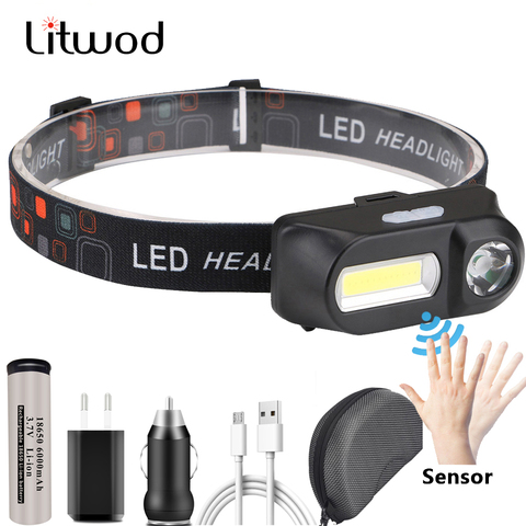 Litwod 1804 Sensor LED Headlamp Headlights Outdoor Camping Portable Mini XPE+COB Headlamp USB Charging Fishing Light for 18650 ► Photo 1/6