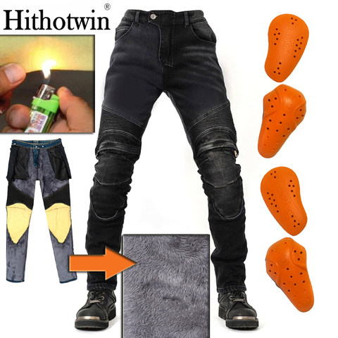 Windproof Plus Velvet Aramid Motorcycle Casual Men's Motorbike Motocross Road Knee Protective winter wnter warm Moto Jeans pants ► Photo 1/6