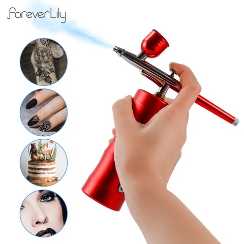 Top 0.3mm Mini Air Compressor Kit Air-Brush Paint Spray Gun Airbrush For Nail Art Tattoo Craft Cake Nano Fog Mist Sprayer ► Photo 1/6