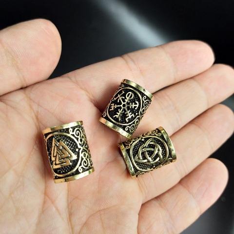 12styals Viking Runes Tube Spacer Beads Charms for Beards or Hair TIWAZ Compass Sol rune Odal Futhark Rune Necklace Bracelet DIY ► Photo 1/4