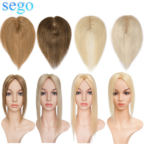 SEGO 6-22inch 6x9cm Straight Silk Base Hair Topper Human Hair Wig Toupee for Women Pure Color Non-Remy WomenToupee Hair System ► Photo 1/6