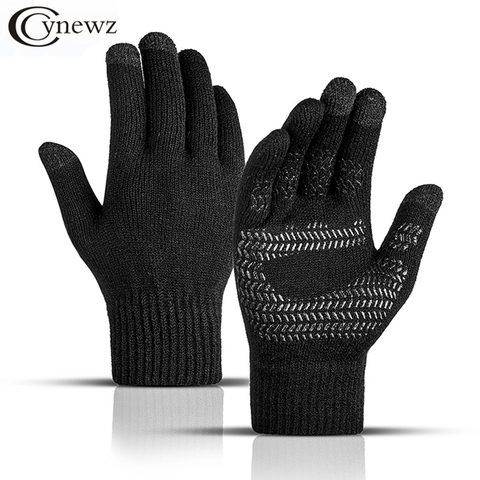 Winter Men Knitted Gloves Touch Screen Non-slip Rubber Solid Business Driving Cycling Full Finger Autumn Antiskid Male Gloves ► Photo 1/6