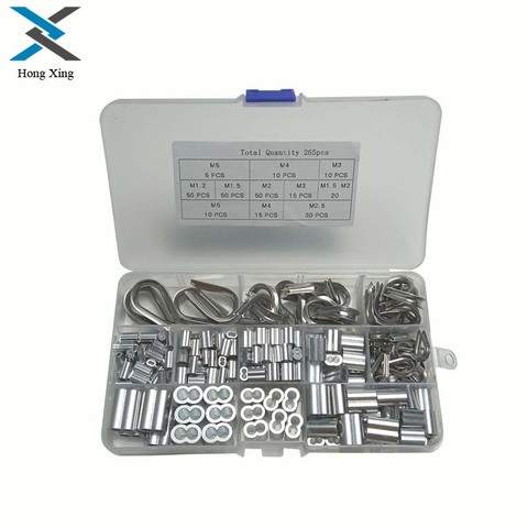 265Pcs 304 Stainless Steel Wire Rope Cable Thimbles Combo and Aluminum Crimping Loop Sleeve Assortment Kit ► Photo 1/5