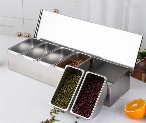 High quality 304 Stainless Steel Seasoning Box Hotel Restaurant chef Seasoning Box With Lid Storage Box Household Seasoning Tank ► Photo 1/6