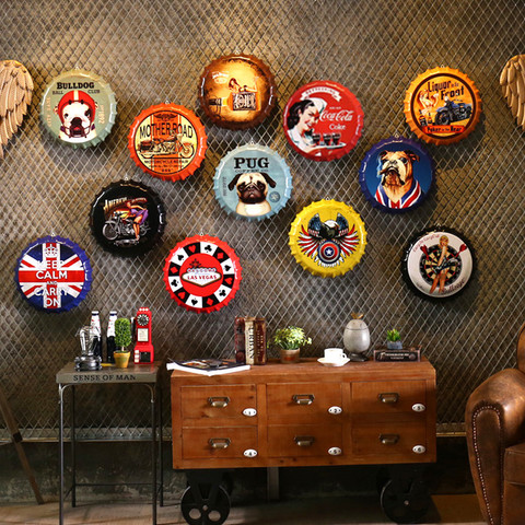 Retro Wall decorations 35cm Beer Bottle Caps Metal Tin Signs Capsules Plates Wall Art Plaque Vintage Cafe Bar Pub Home Decor ► Photo 1/6