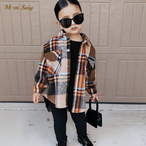 Fashion Baby Girl Plaid Shirt Jacket Cotton Warm Child Shirt Thick Loose Outfit Oversized Winter Spring Fall Baby Clothes 3-14Y ► Photo 1/6