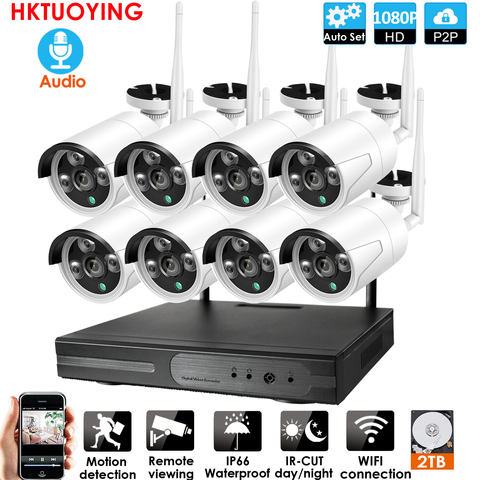 8CH Audio CCTV System Wireless 1080P NVR Outdoor indoor P2P Wifi IP CCTV Security Audio 2.0mp IP Camera System Surveillance Kit ► Photo 1/6